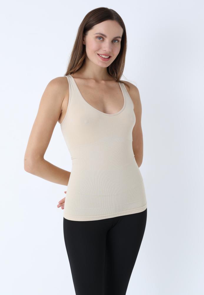 Maiou Dama Modelator in Talie cu Bretele Groase, Culoare Bej,Engros